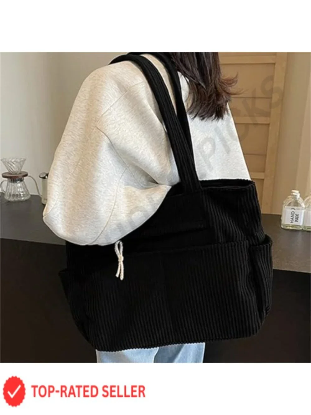 Corduroy Hobo Tote Bag with Pockets for Work & Travel